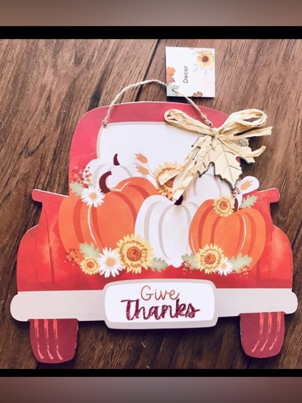 Give Thanks Fall Truck Wall Sign - Red Orange White Pumpkins